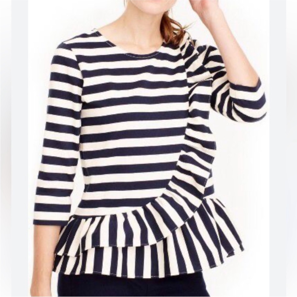 J.Crew Women's Asymmetrical Stripe Ruffle Top